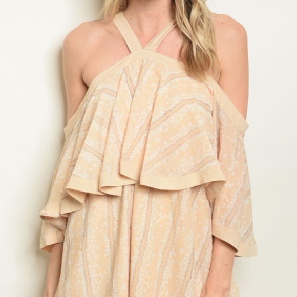 ENTRO NWT cold shoulder ruffled dress lined - Picture 2 of 4